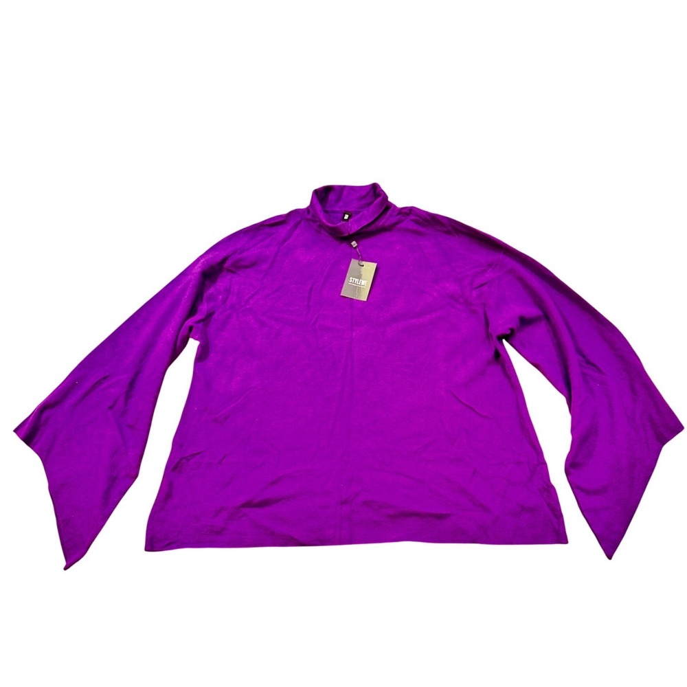 NWT Stylewe Purple Bell Sleeve Mock Neck Knit Top Sweater Viscose Blend